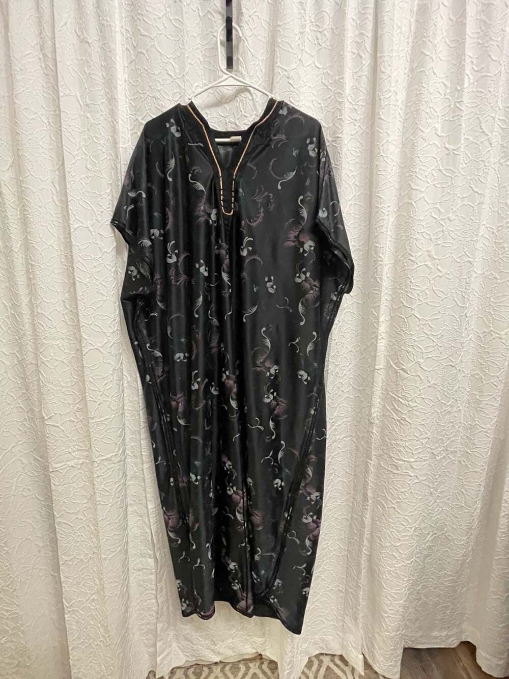 Unbranded Floral Printed Maxi Kaftan Abaya Dress Black 100% Polyester Plus Size